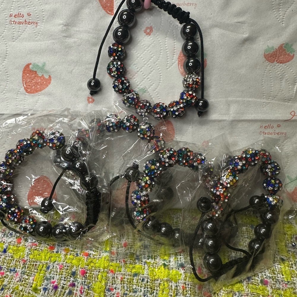 Multicolor Beaded Slider Bracelet - Black Cord all 5